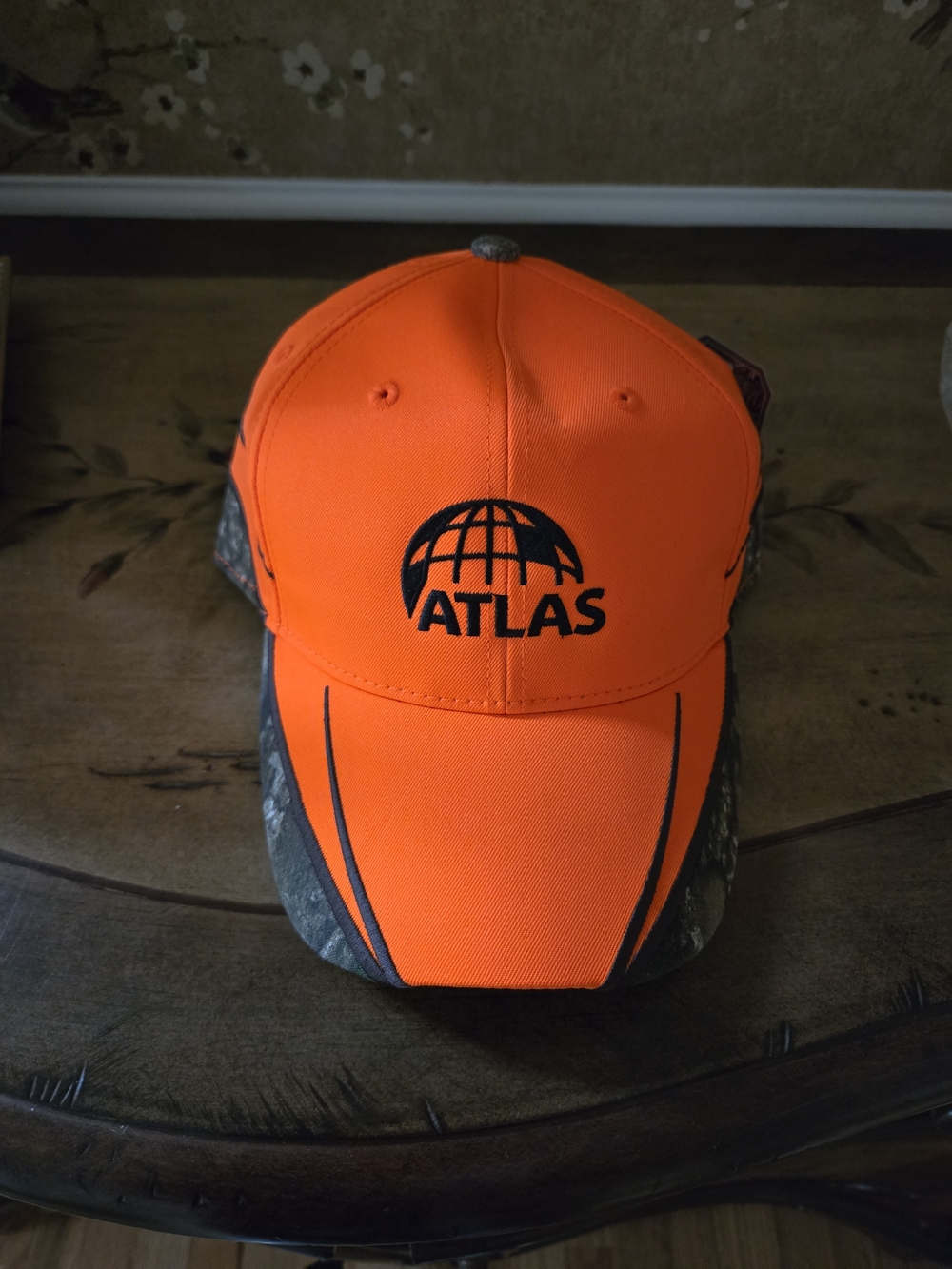 Atlas Blaze Orange Hunting Hat Camo Mesh Embroidered Logo Baseball Cap NWT